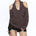 2000s Cold Shoulder Drama Striped Top