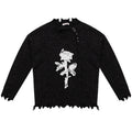 Distressed Rose Print Sweater