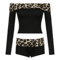 Y2K Leopard Bardot Top & Shorts Set