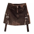 Brown Denim Buckle Skirt