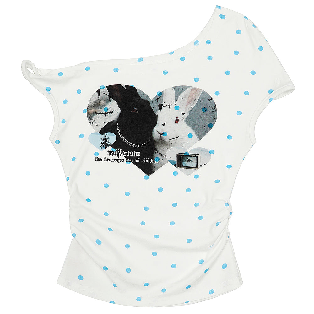 Bunny Polka Dot One-Shoulder Top