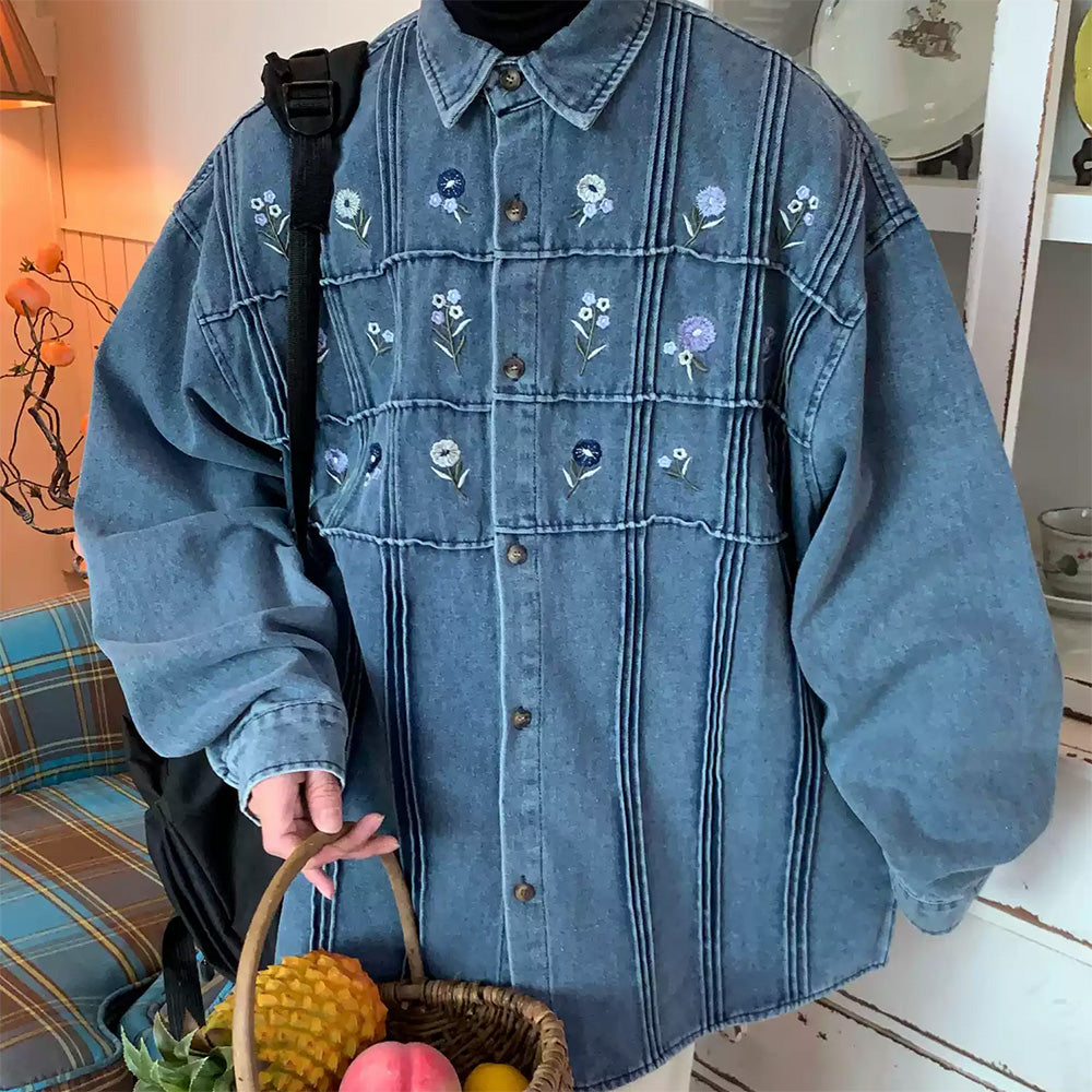 Cottagecore Floral Embroidery Denim Jacket