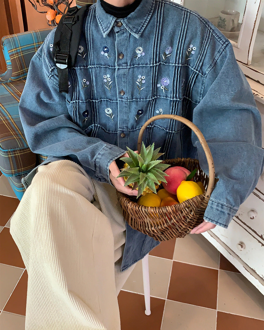 Cottagecore Floral Embroidery Denim Jacket