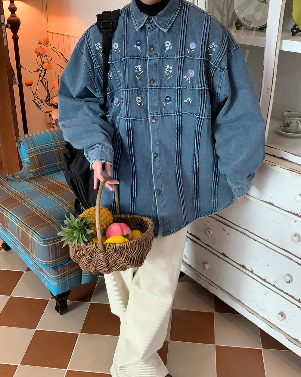 Cottagecore Floral Embroidery Denim Jacket