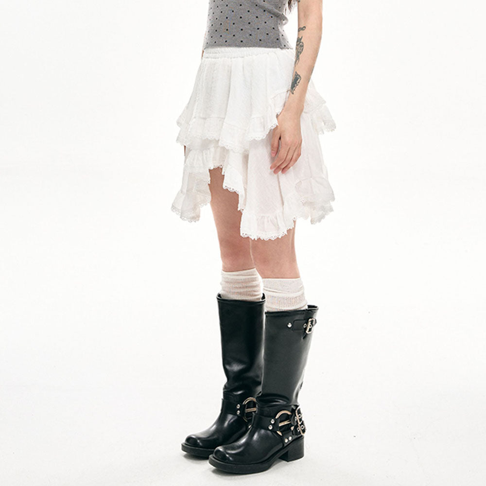 Fairycore Asymmetric Lace Ruffle Skirt