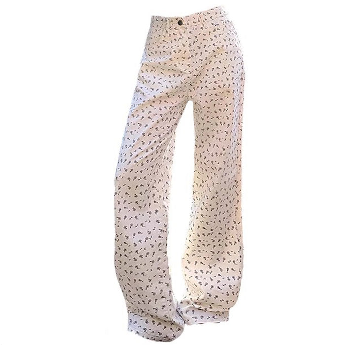 Vintage Aesthetic Floral Print Cord Pants
