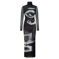 Grunge Aesthetic Eyes Print Maxi Dress