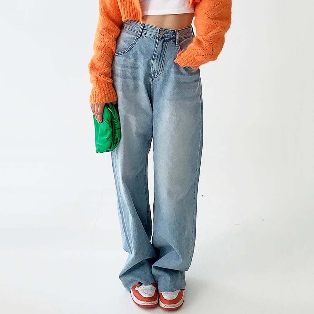 Heart Print Pocket Wide Leg Jeans