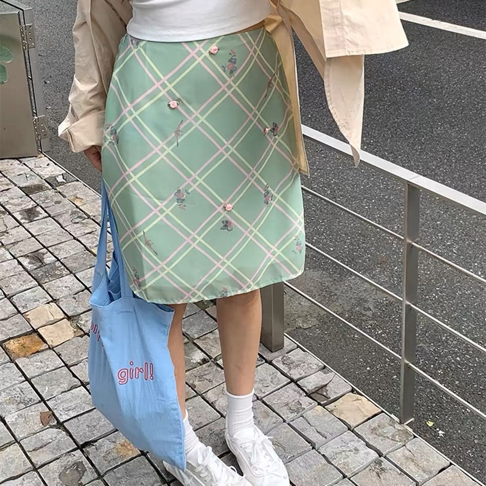 Garden Of Envy Mint Green Plaid Skirt