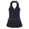 Pinstripe Halter Pleated Mini Dress