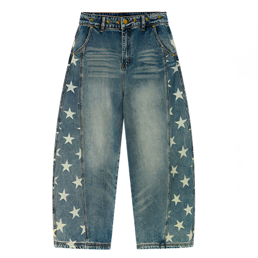 Star Print Barrel Jeans