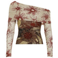 Sun Print Mesh Off-Shoulder Top