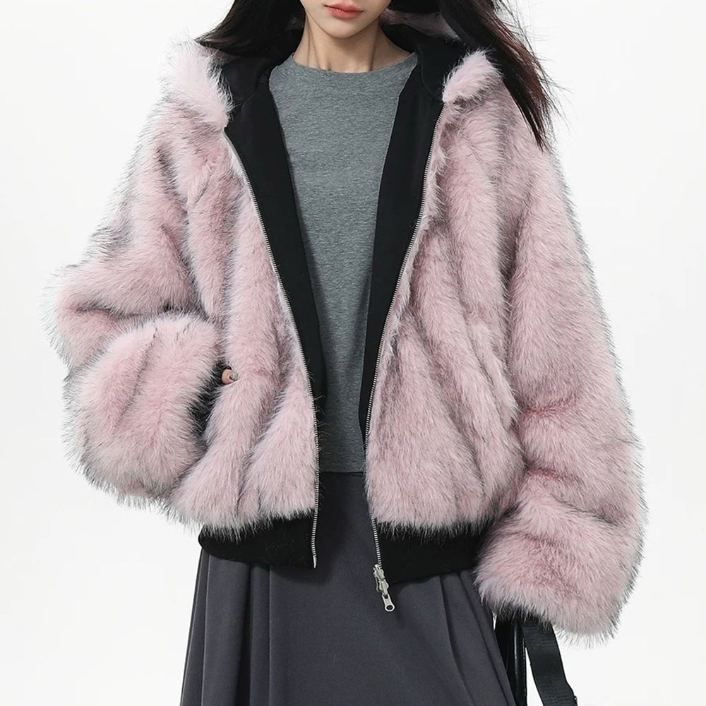 Y2K Fur-Lined Zip-Up Jacket