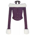 Y2K Fuzzy Off Shoulder Knit Top