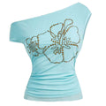 Y2K Hibiscus Studded Off Shoulder Top