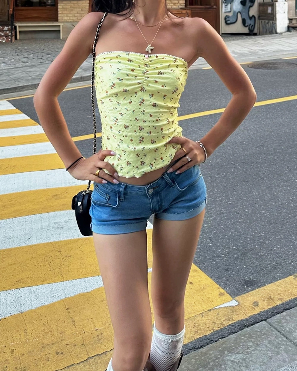 Yellow Cottagecore Floral Tube Top