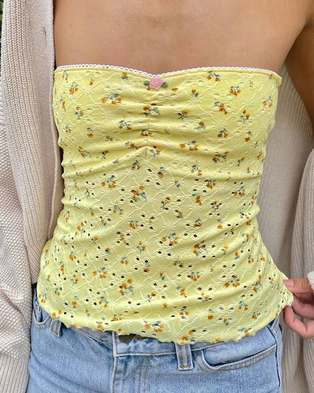 Yellow Cottagecore Floral Tube Top