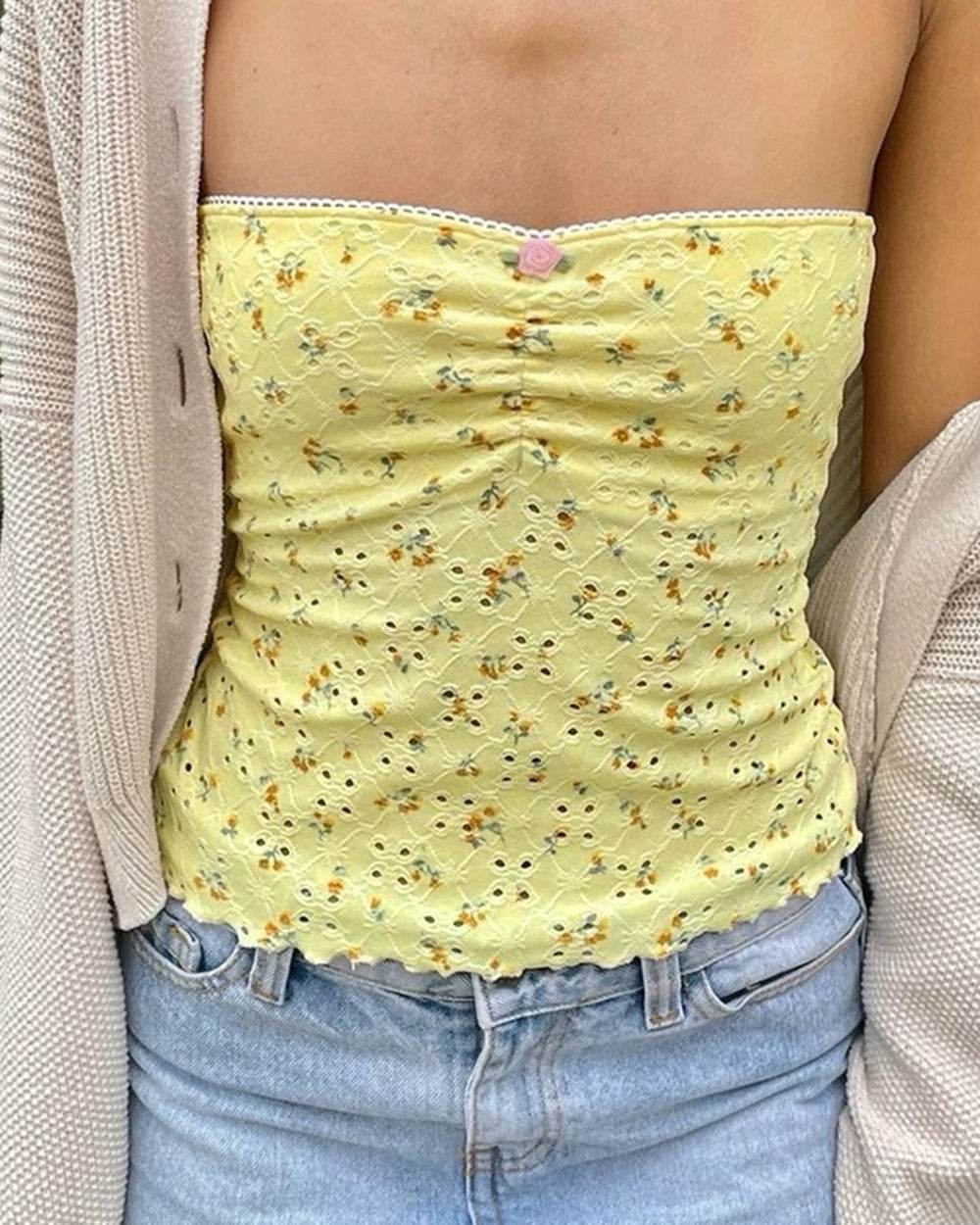 Yellow Cottagecore Floral Tube Top